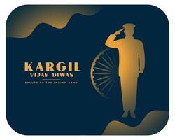 kargil vijay diwas händelse affisch med ashoka chakra och hälsning soldat vektor