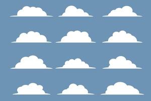 samling av platt moln ikon i blå och vit vektor