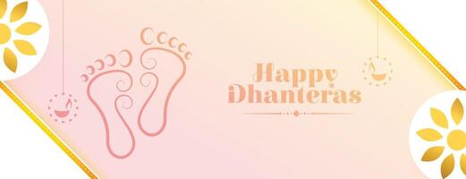 schön glücklich Dhanteras spirituell Banner mit Göttin laxmi Charan zum Anbetung vektor