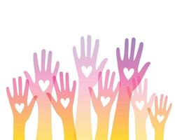 Freiwillige Gemeinschaft Hand oben Hintergrund mit Liebe Herz Design vektor