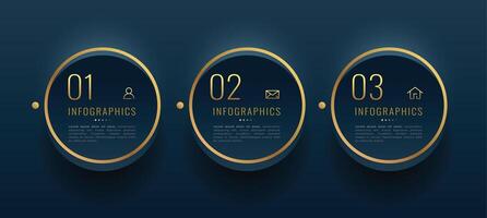 3 Schritt Infografik Arbeitsablauf golden Diagramm Banner zum modern Geschäft vektor