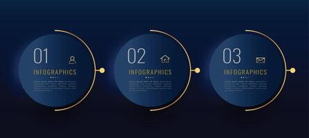 modern infographic gyllene baner med tre steg marknadsföring bearbeta vektor