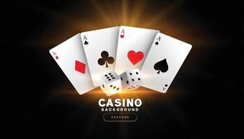 realistisch Kasino Würfel Banner mit Poker As Karte Design vektor