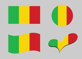 Flagge von Mali. Mali Flagge im Herz Form. Mali Flagge im Kreis Form. Land Flagge Variationen vektor