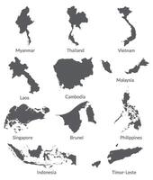 sydöst Asien Land Karta. Karta av sydöst Asien i grå Färg. vektor