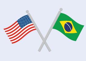 USA mot Brasilien. flagga av förenad stater av Amerika och Brasilien på flaggstång. vektor