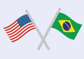 USA vs. Brasilien. Flagge von vereinigt Zustände von Amerika und Brasilien auf Fahnenstange. vektor