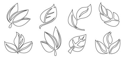 Vektor Illustration mit ein Sammlung von sechs anders Blatt Designs im schwarz und Weiss, Ideal zum Frühlingsthema Grafik