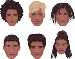 Benutzerbild Porträts von afrikanisch Männer mit anders Frisuren. männlich Köpfe im realistisch Stil. vektor