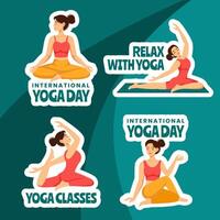 yoga dag märka platt tecknad serie hand dragen mallar bakgrund illustration vektor