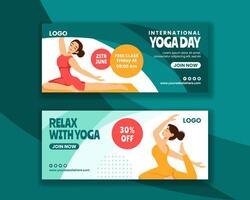 Yoga Tag horizontal Banner eben Karikatur Hand gezeichnet Vorlagen Hintergrund Illustration vektor