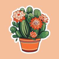 Kaktus blühen. Vektor Grafik Illustration von Kaktus mit Blumen im Topf, feiern Wüste Schönheit und Wachstum.