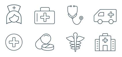 medizinisch Linie Symbol einstellen Vektor. Gesundheitspflege, Krankenhaus, Krankenschwester, Medizin, Illustration vektor