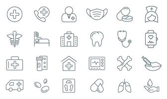 sjukhus och medicinsk vård linje ikon uppsättning. begrepp av sjukvård ikoner vektor illustration
