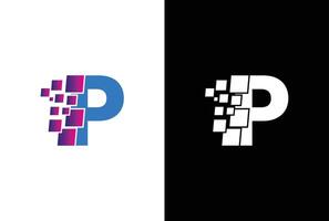 första brev p digital pixel logotyp design mall element. brev p pixel logotyp, triangel, blå Färg, teknologi och digital logotyp. vektor
