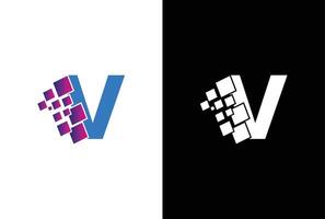 första brev v digital pixel logotyp design mall element. brev v pixel logotyp, triangel, blå Färg, teknologi och digital logotyp. vektor