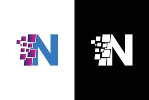 Initiale Brief n Digital Pixel Logo Design Vorlage Element. Brief n Pixel Logo, Dreieck, Blau Farbe, Technologie und Digital Logotyp. vektor