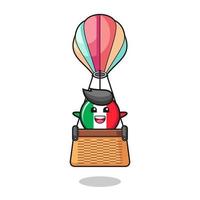 Italien-Flaggenmaskottchen, das einen Heißluftballon reitet vektor