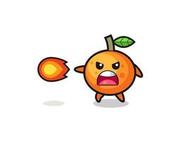 söt mandarin orange maskot skjuter eldkraft vektor