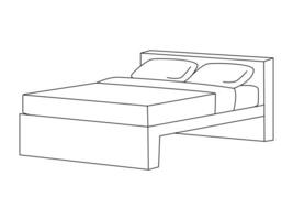 Bett Gekritzel Symbol im Vektor. Hand gezeichnet Bett Symbol im Vektor. Gekritzel Bett Illustration, zeitgenössisch Schlafzimmer Innere mit modern gepolstert Kopfteil, Weiß Bett mit ein gemütlich Decke vektor