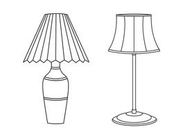 eleganta lampa, modern lampa interiör i sovrum, elektrisk tabell, golv lampor, lampskärmar, annorlunda interiör ljus dekor stående och hängande. vektor