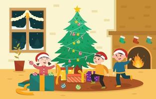 Drei Kinder feiern Weihnachten vektor