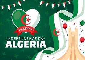 glücklich Algerien Unabhängigkeit Tag Vektor Illustration mit winken Flagge und Karte im National Urlaub eben Karikatur Hintergrund Design