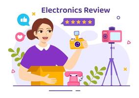 elektronik recension vektor illustration med kund betyg kvalitet av service eller Ansökan och förse respons i platt tecknad serie bakgrund
