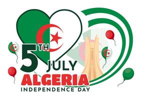 Lycklig algeriet oberoende dag vektor illustration med vinka flagga och Karta i nationell Semester platt tecknad serie bakgrund design