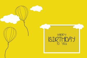 Lycklig födelsedag kort design med ballonger och moln. vektor mall för hälsning kort, baner, affisch, ram, bakgrund.