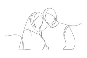 Muslim Paar kontinuierlich Gliederung Vektor Illustration. Hochzeit Konzept Hintergrund