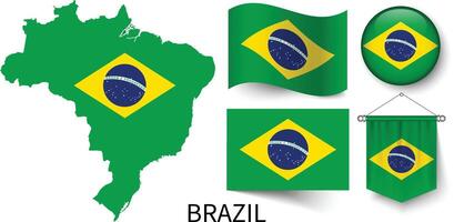de olika mönster av de Brasilien nationell flaggor och de Karta av Brasiliens gränser vektor