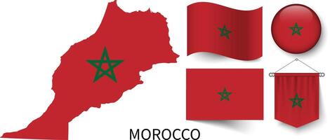de olika mönster av de marocko nationell flaggor och de Karta av marockos gränser vektor