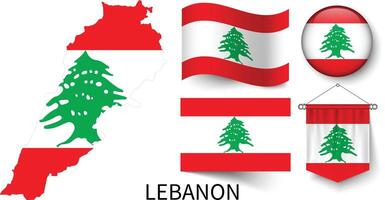 de olika mönster av de libanon nationell flaggor och de Karta av Libanons gränser vektor