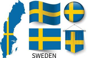 das verschiedene Muster von das Schweden National Flaggen und das Karte von Schwedens Grenzen vektor