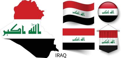 das verschiedene Muster von das Irak National Flaggen und das Karte von Iraks Grenzen vektor