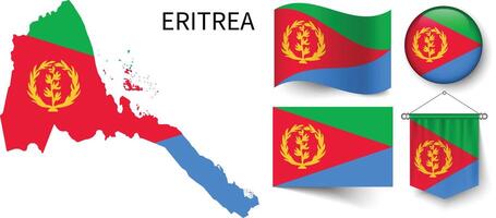 de olika mönster av de eritrea nationell flaggor och de Karta av eritreas gränser vektor