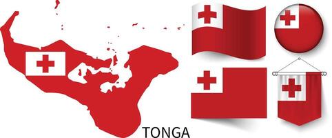 das verschiedene Muster von das Tonga National Flaggen und das Karte von Tongas Grenzen vektor