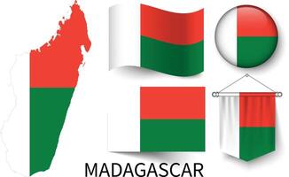 das verschiedene Muster von das Madagaskar National Flaggen und das Karte von Madagaskars Grenzen vektor