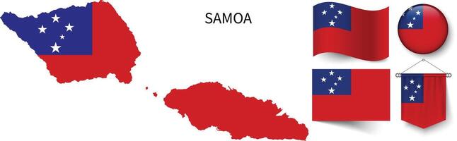das verschiedene Muster von das Samoa National Flaggen und das Karte von Samoas Grenzen vektor