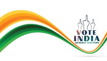 Abstimmung zum indisch Allgemeines Wahl Banner mit wellig dreifarbig Flagge Design vektor