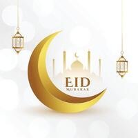 eid Mubarak golden Mond und Moschee schön Gruß vektor