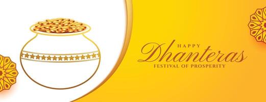 indisch Stil glücklich Dhanteras Gruß Poster mit golden Münze Topf Design vektor