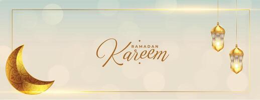 ramadan kareem 3d måne och lykta baner design vektor