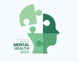 kreativ global mental Gesundheit Tag Poster mit Puzzle Kunst Mensch Kopf vektor
