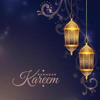 dekorativ Ramadan kareem Arabisch Laterne und Blumen- Karte Design vektor