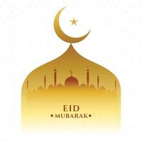 eid mubarak kulturell hälsning med moské och måne design vektor