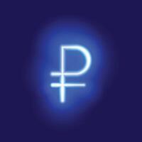 ryska rubel symbol i blå lysande neon stil vektor