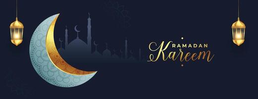 ramadan kareem gyllene dekorativ måne baner design vektor
