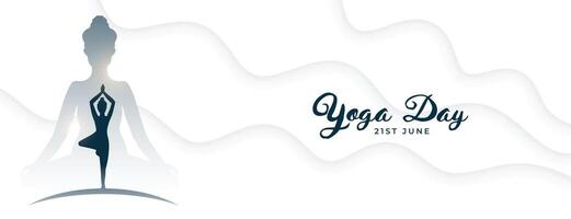 elegant 21 .. Juni Yoga Tag Weiß Banner zum spirituell Therapie vektor